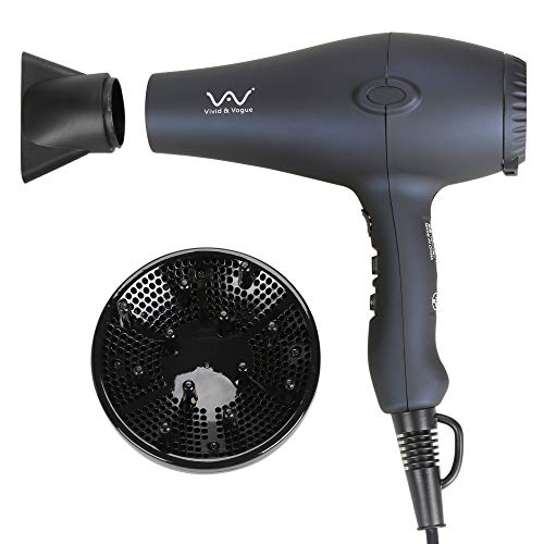 VAV Professional Tourmaline Hair Dryer Negative Ionic Salon Hair Blow Dryer, Light Weight Low Noise DC Motor Hair Dryers 2 Speed and 3 heat With Diffuser & Concentrator