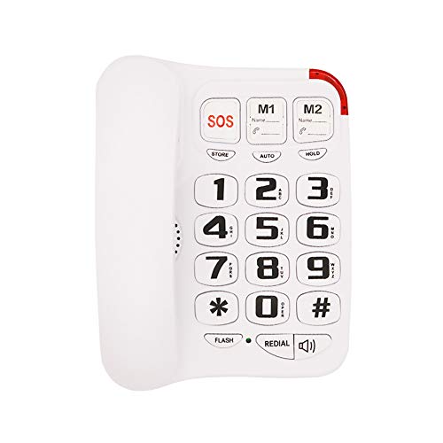 Big Button Corded Phone with 3 One-Touch Speed Dial, HePesTer P-45 Picture Care Phone for Seniors with Memory Protection/Wall Mountable/SOS Emergency