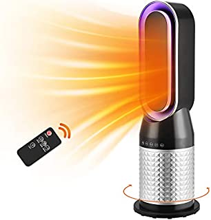 2-in-1 1500W Bladeless Space Heater & Tower FanCombo w/ Remote Control Thermostat Flame Retardant Tip-over, Ceramic Electric Heater 60°Oscillating 12H Timer Personal Heater for Indoor use Home Office