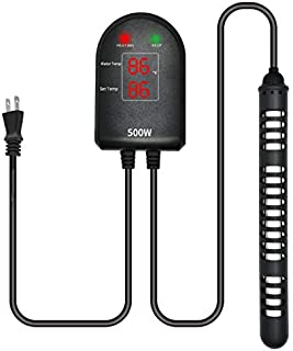 U-picks Submersible Aquarium Heater 500W/300W/100W Fish Tank Heater with Dual Intelligent External LED Digital Temperature Displays and Controller for Turtle Betta Fish Tank 80-130 Gallon (500W)