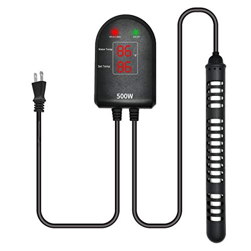 U-picks Submersible Aquarium Heater 500W/300W/100W Fish Tank Heater with Dual Intelligent External LED Digital Temperature Displays and Controller for Turtle Betta Fish Tank 80-130 Gallon (500W)