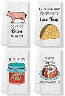 KLL Funny Kitchen Towels - Funny Dish Towels Set of 4- Housewarming Gifts - Kitchen Decor, Gifts for Mom, Hostess Gifts, Wedding Shower Gifts - Waffle Towel