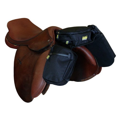 TrailMax Compact English Pommel Pocket Horse Saddlebag with Water Bottle Sleeve for Trail Riding, Works with English, Endurance & Australian Saddles, Black