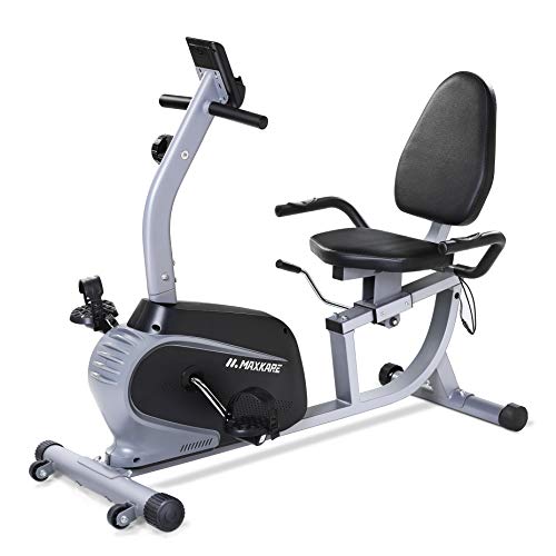 MaxKare Recumbent Exercise Bike Indoor Cycling Stationary Bike with Adjustable Seat and Resistance, Pulse Monitor/Phone Holder (Seat Height Adjustment by Lever)