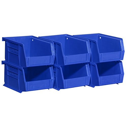 Akro-Mils 08212BLUE 30210 AkroBins Plastic Storage Bin Hanging Stacking Containers, (5-Inch x 4-Inch x 3-Inch), Blue, (6-Pack)