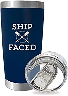 SassyCups Ship Faced | 20 Ounce Engraved Navy Stainless Steel Insulated Travel Mug | Aquaholic Funny Cup | Beach Honeymoon Cruise Drink Tumbler | Nautical Anchor Gag Tumbler | Clever Witty Sarcastic