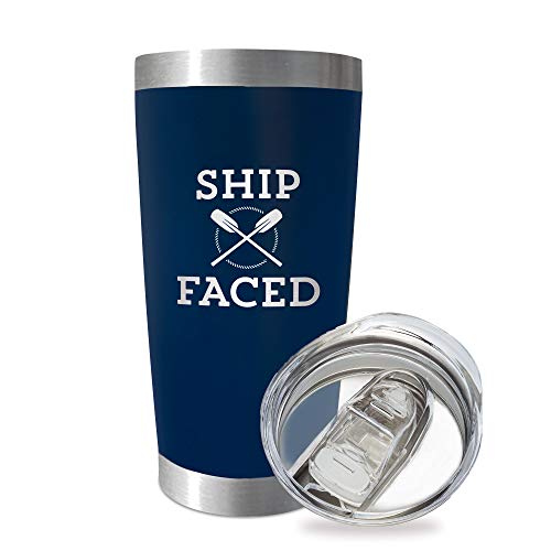 SassyCups Ship Faced | 20 Ounce Engraved Navy Stainless Steel Insulated Travel Mug | Aquaholic Funny Cup | Beach Honeymoon Cruise Drink Tumbler | Nautical Anchor Gag Tumbler | Clever Witty Sarcastic