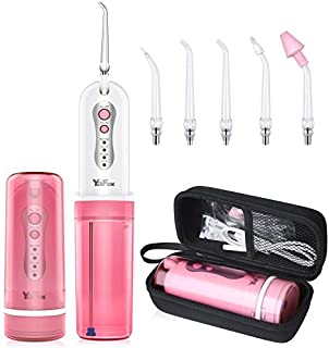 Cordless Water Flosser - DIY Portable Oral Irrigator Rechargeable Collapsible Travel Teeth Cleaner for Brace Sinus Rinse with Case, 4 Modes, 5 Jet Tips, IPX7 Waterproof