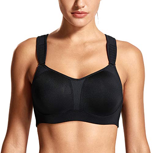 DELIMIRA Women's High Impact Sports Bra Front Adjustable Straps Underwire Plus Size Bra Full Figure Black 38DD