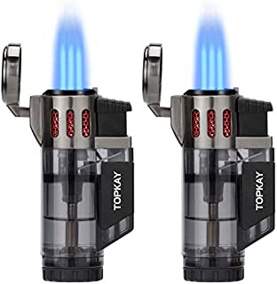 Torch Lighter, Cigar Lighter, Triple Jet Flame Torch Lighters, Windproof Butane Refillable Gas Torch Lighters with a Gift Box, 2 Pack (Without Gas)