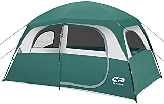 CAMPROS Tent-6-Person-Camping-Tents, Waterproof Windproof Family Tent with Top Rainfly, 4 Large Mesh Windows, Double Layer, Easy Set Up, Portable with Carry Bag, for All Seasons - Dark Green