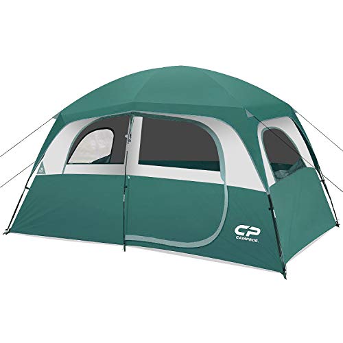 CAMPROS Tent-6-Person-Camping-Tents, Waterproof Windproof Family Tent with Top Rainfly, 4 Large Mesh Windows, Double Layer, Easy Set Up, Portable with Carry Bag, for All Seasons - Dark Green