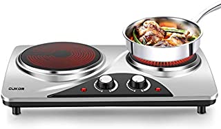 CUKOR Electric Hot Plate, 1800W Portable Electric Stove, Infrared Double Burner,Heat-up In Seconds,7.1 Inch Ceramic Glass Double Hot Plate Cooktop for Dorm Office Home Camp, Compatible w/All Cookware