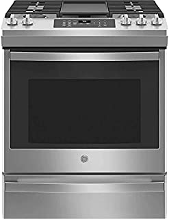 GE JGS760SPSS 30 Inch Slide-In Gas Range with 5 Sealed Burners, 5.3 Cu. Ft. Convection Oven, No Preheat Air Fry, 18,000 BTU Power Boil Burner, ADA Compliant, and Star-K Certified: Stainless Steel