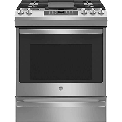 GE JGS760SPSS 30 Inch Slide-In Gas Range with 5 Sealed Burners, 5.3 Cu. Ft. Convection Oven, No Preheat Air Fry, 18,000 BTU Power Boil Burner, ADA Compliant, and Star-K Certified: Stainless Steel