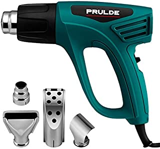 Heat Gun Dual Temperature Settings, PRULDE N2190 1500W Hot Air Gun 800°F - 1112°F, Overload Protection with 4 Metal Nozzle Attachments for Shrink Wrapping/Tubing, Paint Removal