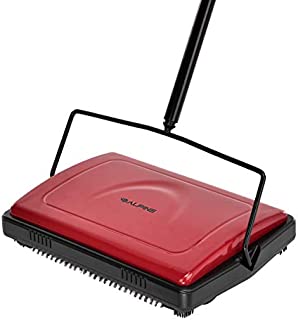 Alpine Industries Triple Brush Floor & Carpet Sweeper  Heavy Duty & Non Electric Multi-Surface Cleaner - Easy Manual Sweeping for Carpeted Floors (Red)