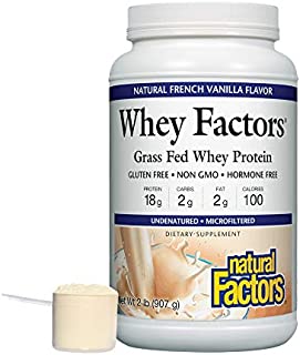 Whey Factors by Natural Factors, Grass Fed Whey Protein Concentrate, Aids Muscle Development and Immune Health, Gluten Free, French Vanilla, 2 lbs (34 servings)