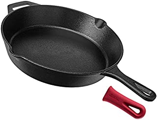 Pre-Seasoned Cast Iron Skillet (12-Inch) with Handle Cover Oven Safe Cookware - Heat-Resistant Holder - Indoor and Outdoor Use - Grill, Stovetop, Induction Safe