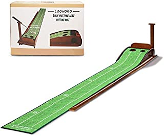 Wood Golf Putting Green Mat with Auto Ball Return System Mini Golf Game Practice Equipment and Golf Gifts for Men Home Office Backyard Indoor Outdoor Use (Indoor Golf)