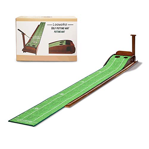 Wood Golf Putting Green Mat with Auto Ball Return System Mini Golf Game Practice Equipment and Golf Gifts for Men Home Office Backyard Indoor Outdoor Use (Indoor Golf)