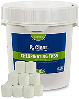 Rx Clear 1-Inch Stabilized Chlorine Tablets | Use As Bactericide, Algaecide, and Disinfectant in Swimming Pools and Spas | Slow Dissolving and UV Protected | 8 Lbs