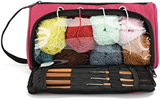 Pacmaxi Yarn Storage Knitting Organizer Lightweight Yarn Storage Bag with Holes Portable Knitting Organizer for Cotton Yarns, Crochet Hooks, Knitting Needles(Up to 10 Inch) (Rose Red)