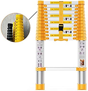 12.5FT Reinforced Telescopic Ladder,Aluminum Telescoping Extension Ladder Yellow