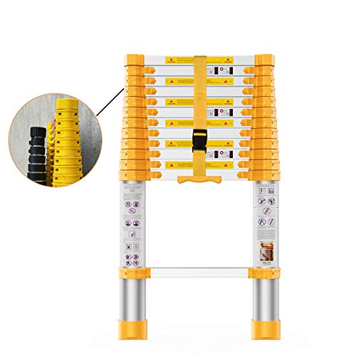 12.5FT Reinforced Telescopic Ladder,Aluminum Telescoping Extension Ladder Yellow