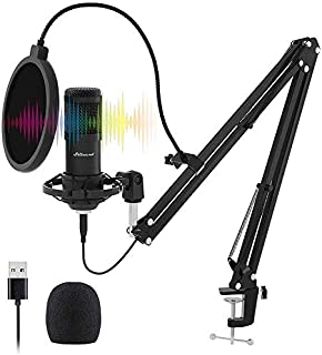 USB Streaming Microphone Kit, Stilnend Professional 192KHZ/24Bit Studio Cardioid Condenser Mic Kit with Sound Chipset Boom Arm Shock Mount Pop Filter, for PC Karaoke Skype Youtuber Gaming Recording