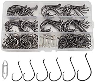 Facikono Circle Hooks Saltwater Catfish Bass Fishing Hooks, 180pcs Octopus Offset Fishing Hooks with 5pcs Power Clips