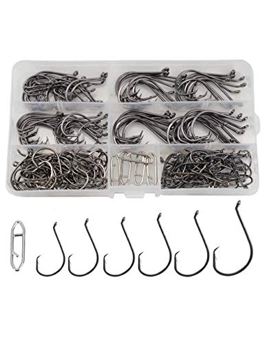 Facikono Circle Hooks Saltwater Catfish Bass Fishing Hooks, 180pcs Octopus Offset Fishing Hooks with 5pcs Power Clips