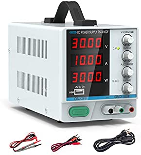 30V/ 10A DC Power Supply, Dr.meter Variable 4-Digits LED Display Power Supply, Multifuncitonal and Switching DC Regulated Power Supply with USB Interface, Alligator Leads US Power Cord for Laboratory