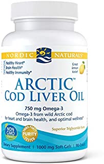 Nordic Naturals Arctic Cod Liver Oil, Lemon - 90 Soft Gels - 750 mg Total Omega-3s with EPA & DHA - Heart & Brain Health, Healthy Immunity, Overall Wellness - Non-GMO - 30 Servings