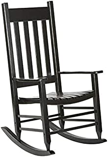 350 Lbs Heavy Duty & Durable Solid Wood Rocking Chair Porch Rocker Indoor Outdoor Deck Patio Backyard with Wide Seat and Armrest Perfect for Back Yard, Balcony, Porch, Pools - Black