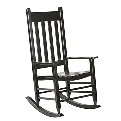 350 Lbs Heavy Duty & Durable Solid Wood Rocking Chair Porch Rocker Indoor Outdoor Deck Patio Backyard with Wide Seat and Armrest Perfect for Back Yard, Balcony, Porch, Pools - Black