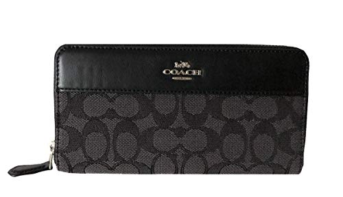 Coach Signature Outline Accordion Zip Wallet - Black Smoke/Black