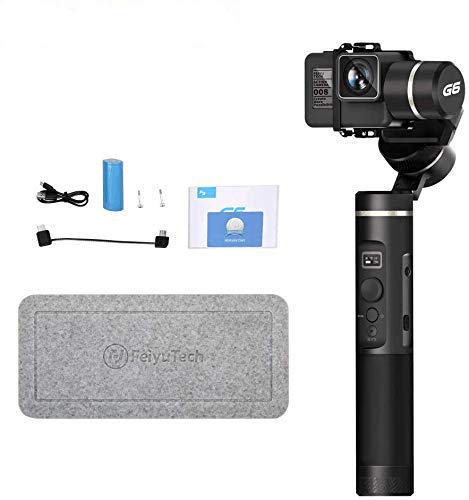 FeiyuTech G6 Gimbal Stabilizer for Gopro 3-Axis Handheld Gimbal for Action Camera Hero 8,7,6,5/Sony RX0/Yi 4k/DJI Osmo Spalsh-Proof,WiFi&Bluetooth,Metal Texture with Screen,Offical-Authorized