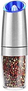 AVNICUD Electric Pepper Grinder, Automatic Pepper Mill, Electric Spice grinder, Battery-Operated with Adjustable Coarseness, LED Light, One Hand Operated (Silver 1Pack)