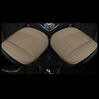 EDEALYN (Width 20.8×deep 21×Thick 0.35 inch) Car Seat Cushions, 2pcs PU Leather Car seat Covers Car seat Protector Cover for Car Driver and Passenger seat Bottom (Beige-B)