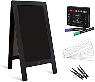 Rustic Black A-Frame Chalkboard Deluxe Set / 8 Chalk Markers + 10 Stencils + 2 Magnets! Outdoor Sidewalk Chalkboard Sign / Large 40