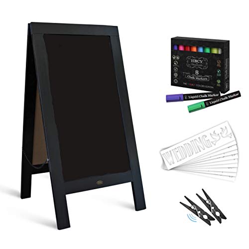 Rustic Black A-Frame Chalkboard Deluxe Set / 8 Chalk Markers + 10 Stencils + 2 Magnets! Outdoor Sidewalk Chalkboard Sign / Large 40