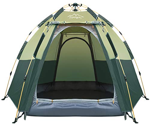 Toogh 3-4 Person Camping Tent Backpacking Tents Hexagon Waterproof Dome Automatic Pop-Up Outdoor Sports Tent Camping Sun Shelters Provide Top Rainfly, Advanced Venting Design