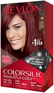 Revlon Colorsilk Beautiful Color Permanent Hair Color with 3D Gel Technology & Keratin, 100% Gray Coverage Hair Dye, 49 Auburn Brown