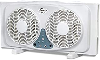 JPOWER 9 Inch Twin Window Fan, 3-Speed Reversible Air Quiet Flow and Thermostat Control,ETL Safety Listed