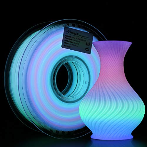 AMOLEN PLA 3D Printer Filament, Glow in The Dark Multicolor Change PLA Filament 1.75mm 1kg,Color Change Every 10 Meters