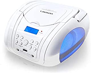 Lauson BB22 Stereo CD Player Boombox | Portable Radio with USB Port to Play Mp3 Music | FM Stereo | CD-R/CD-RW Compatible | Aux Port | Headphone | Color Changing Lights (White)