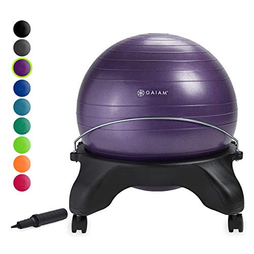 Gaiam Classic Backless Balance Ball Chair  Exercise Stability Yoga Ball Premium Ergonomic Chair for Home and Office Desk with Air Pump, Exercise Guide and Satisfaction Guarantee, Purple