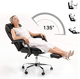 Hbada Ergonomic Executive Office Chair, PU Leather Swivel Desk Chair,Adjustable Height High-Back Reclining Chair with Padded Armrest and Footrest,Black