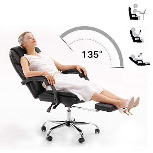 Hbada Ergonomic Executive Office Chair, PU Leather Swivel Desk Chair,Adjustable Height High-Back Reclining Chair with Padded Armrest and Footrest,Black